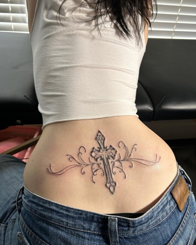 Ornamental Cross Lower Back Tattoo Tattoo Design