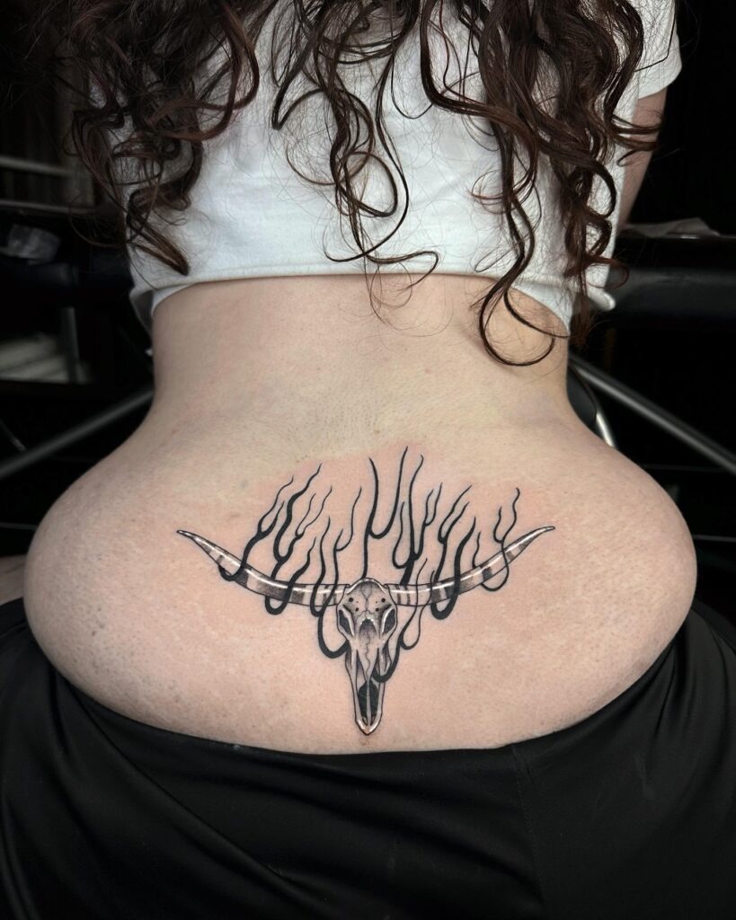 Pink and Black Tribal Heart Lower Back Tattoo Tattoo Design