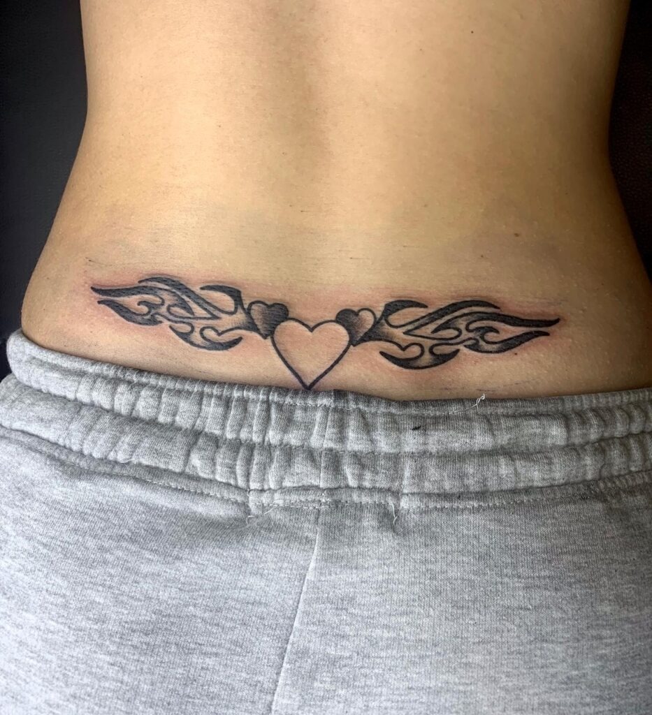 Red Tribal Heart Lower Back Tattoo Tattoo Design