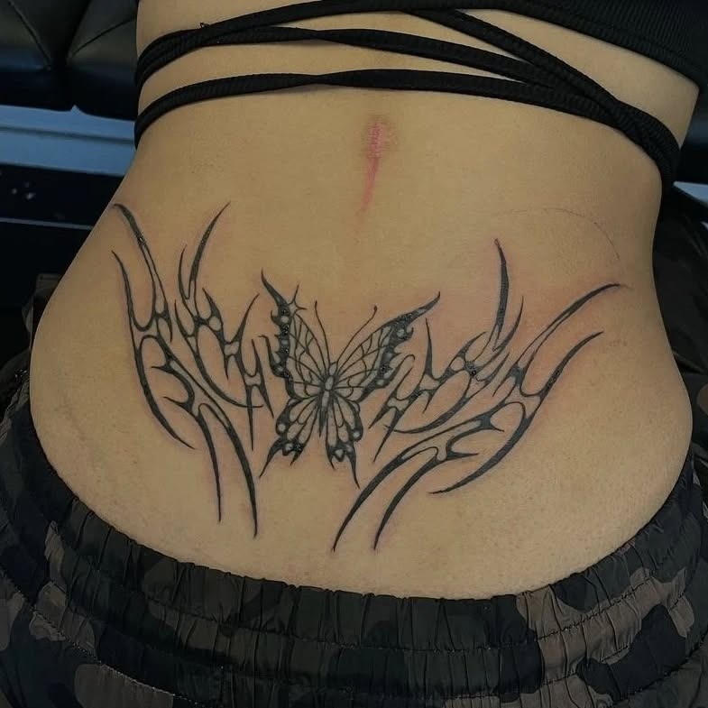 Tribal Butterfly Lower Back Tattoo Tattoo Design