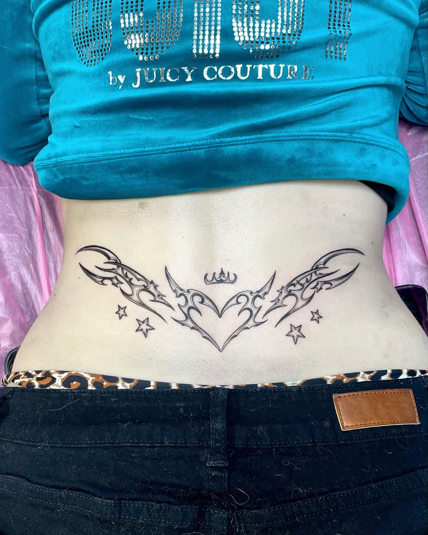 Tribal Heart with Crown and Stars Lower Back Tattoo Tattoo Design