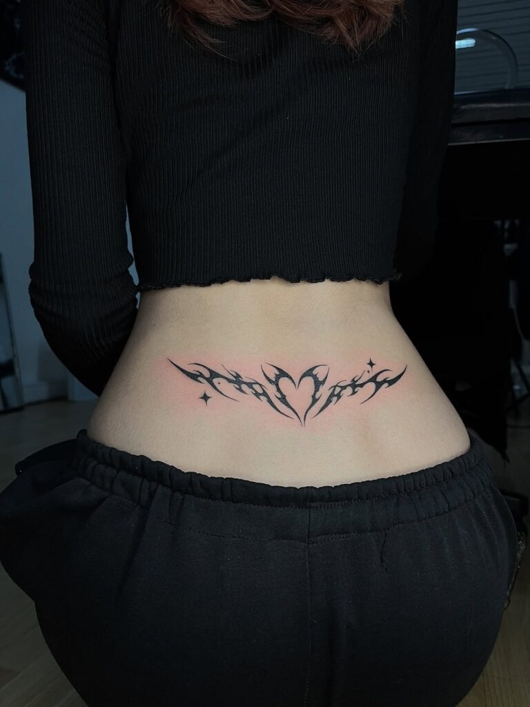 Tribal Heart with Stars Lower Back Tattoo Tattoo Design