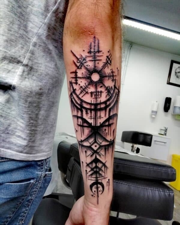 Abstract Rune Compass Forearm Tattoo Design