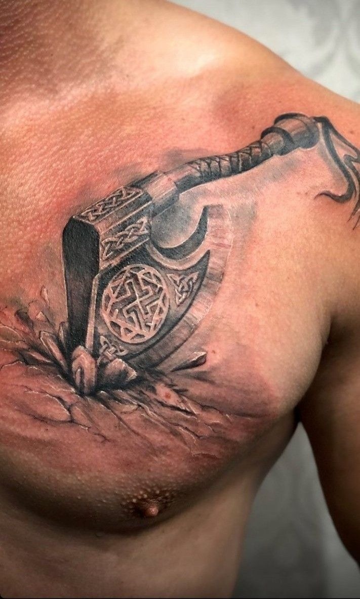 Thor’s Hammer Chest Impact Tattoo Tattoo Design