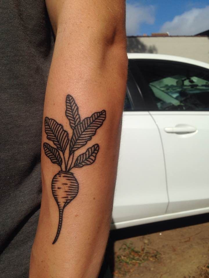 Root Vegetable with Leafy Tops Tattoo Design