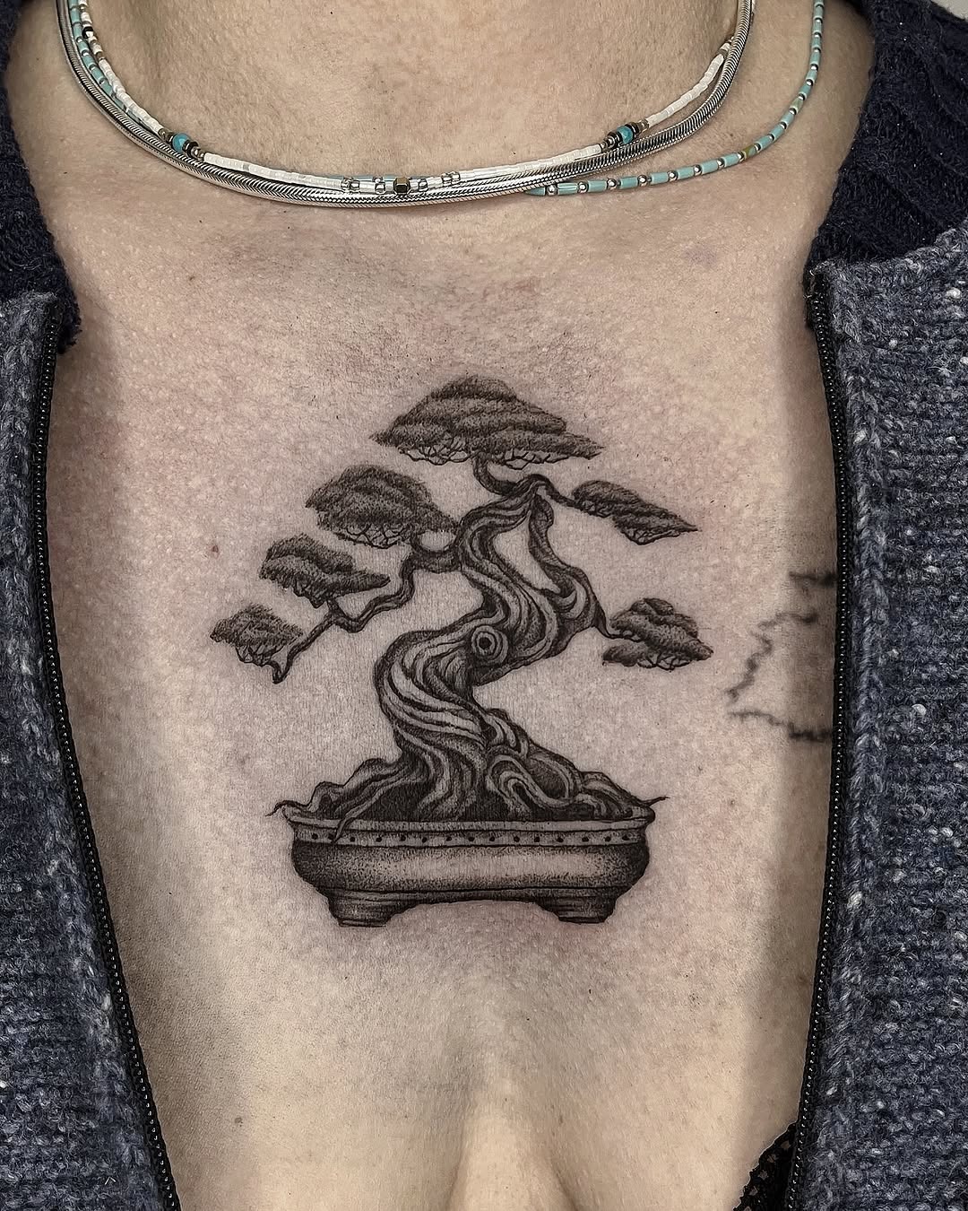 Elegant bonsai tattoo symbolizing tranquility and life. Tattoo Design