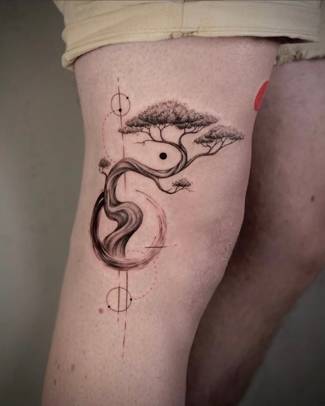 Elegant bonsai tattoo wrapping around the knee Tattoo Design