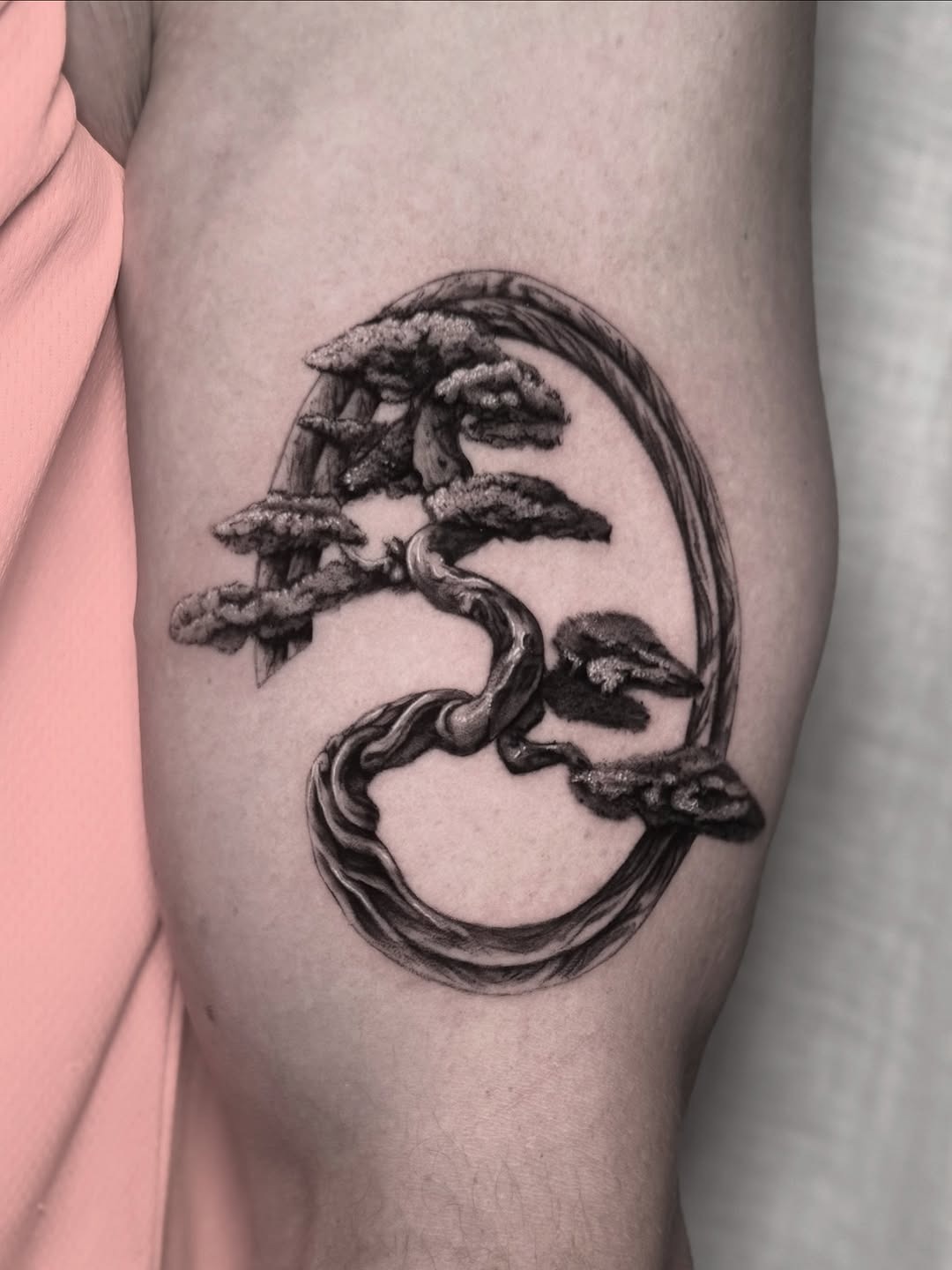 Elegant bonsai tree tattoo in circular design Tattoo Design