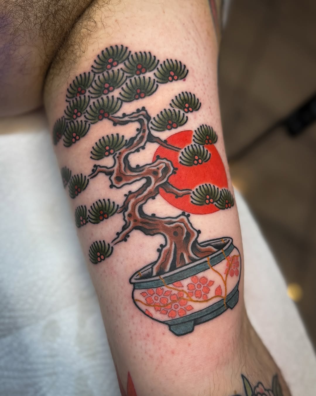 Intricate bonsai tattoo with vibrant colors Tattoo Design