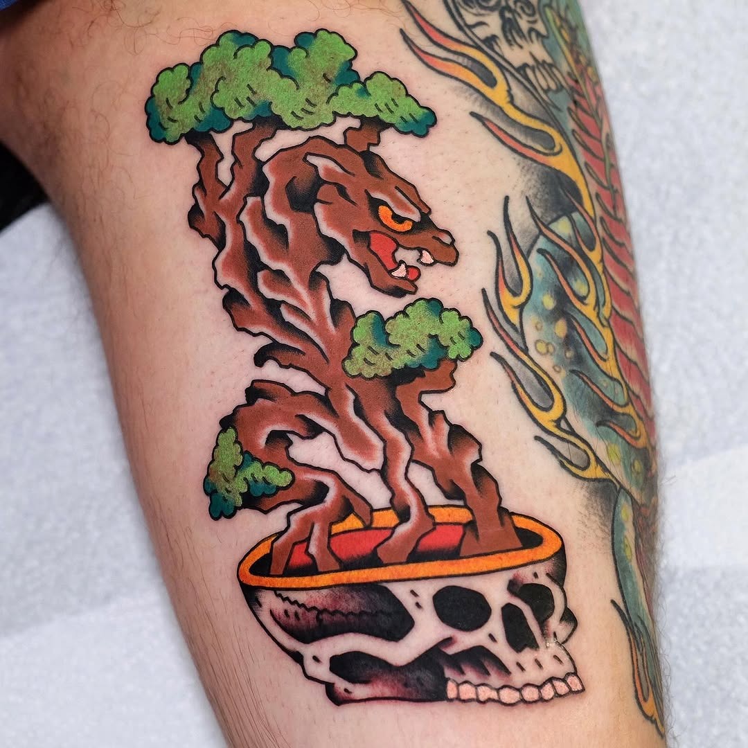 Striking bonsai tree with skull base tattoo Tattoo Design