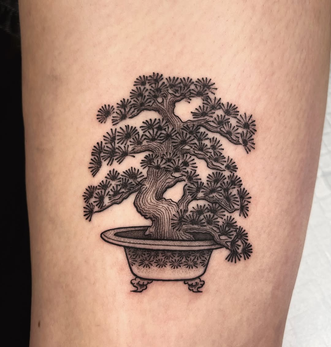 Stunning depiction of a classic bonsai tree. Tattoo Design