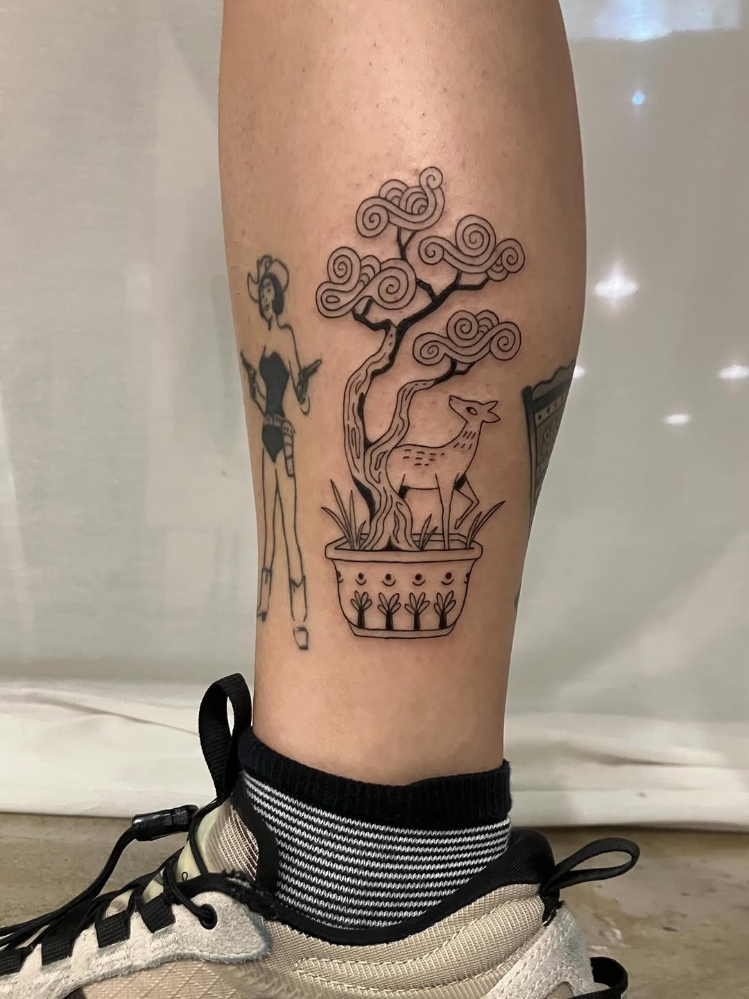 Unique bonsai tattoo with deer and figure Tattoo Design