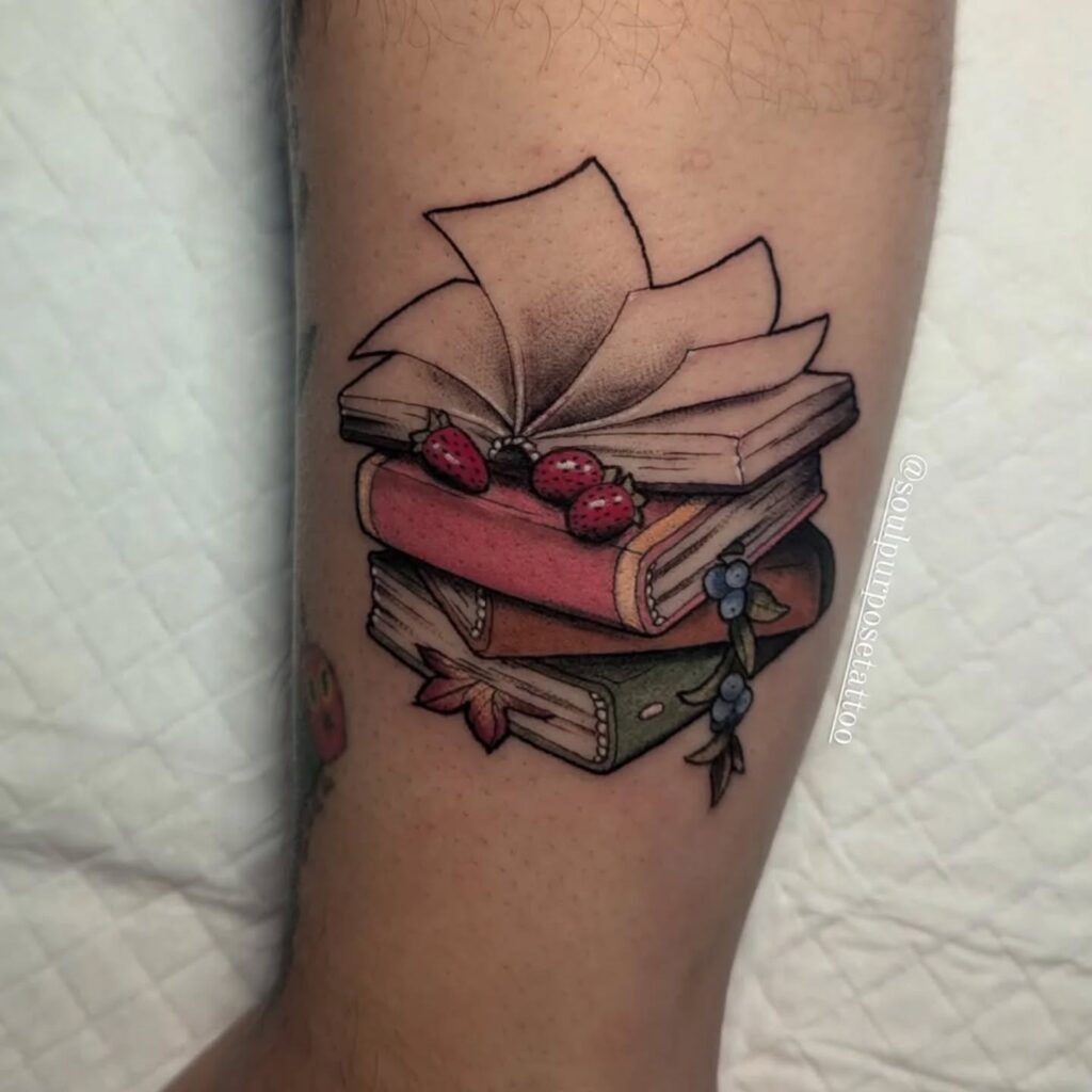 Berry-Topped Book Stack Tattoo Tattoo Design