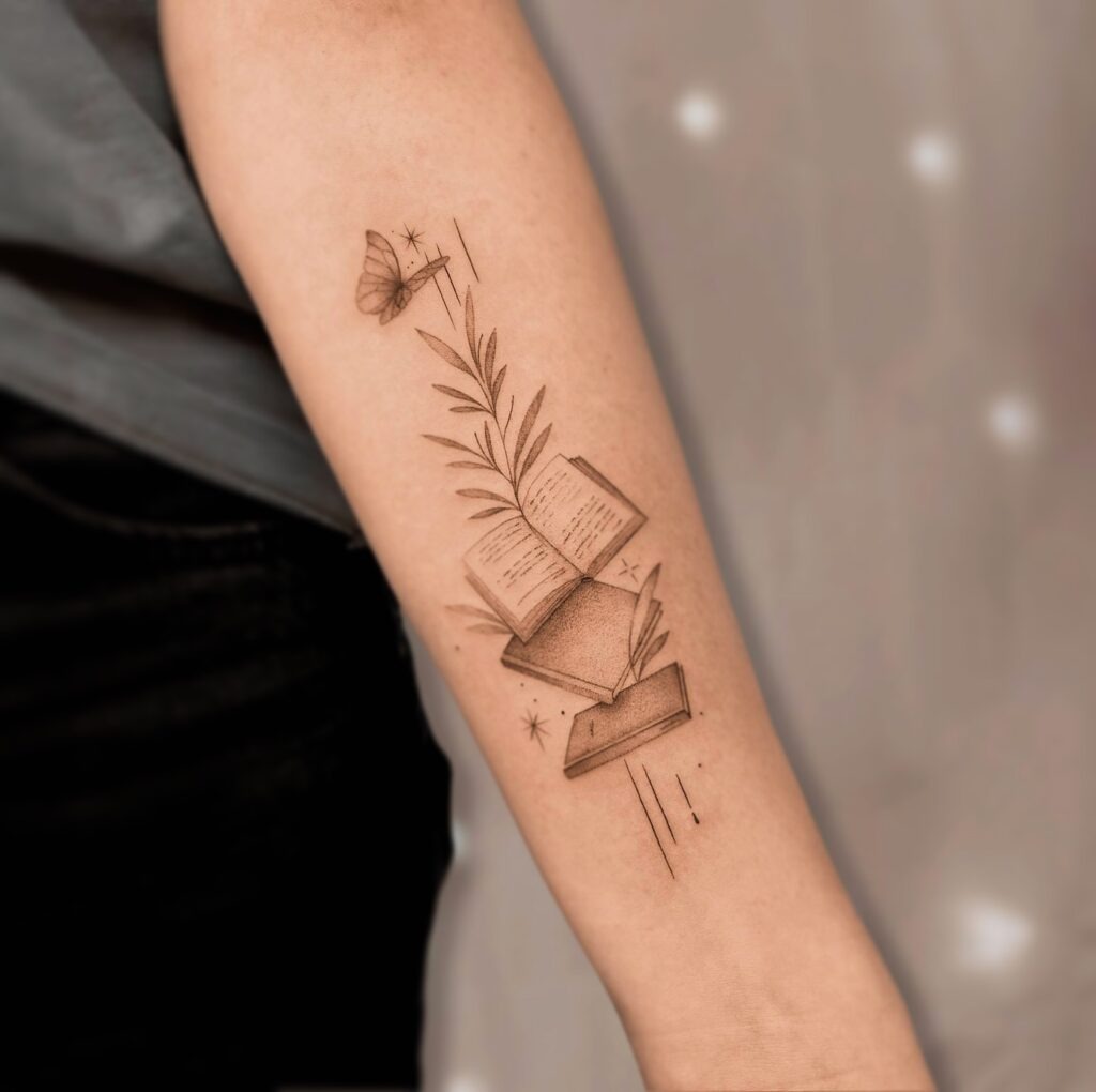 Blooming Books and Butterfly Tattoo Tattoo Design