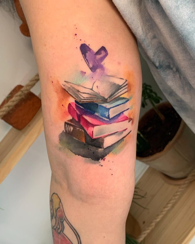 Colorful Stacked Books Tattoo Tattoo Design