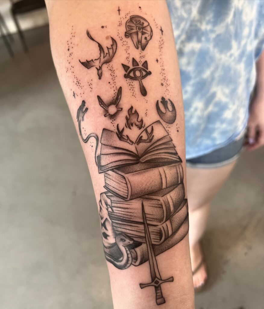 Fantasy Fandom Book Stack Tattoo Tattoo Design