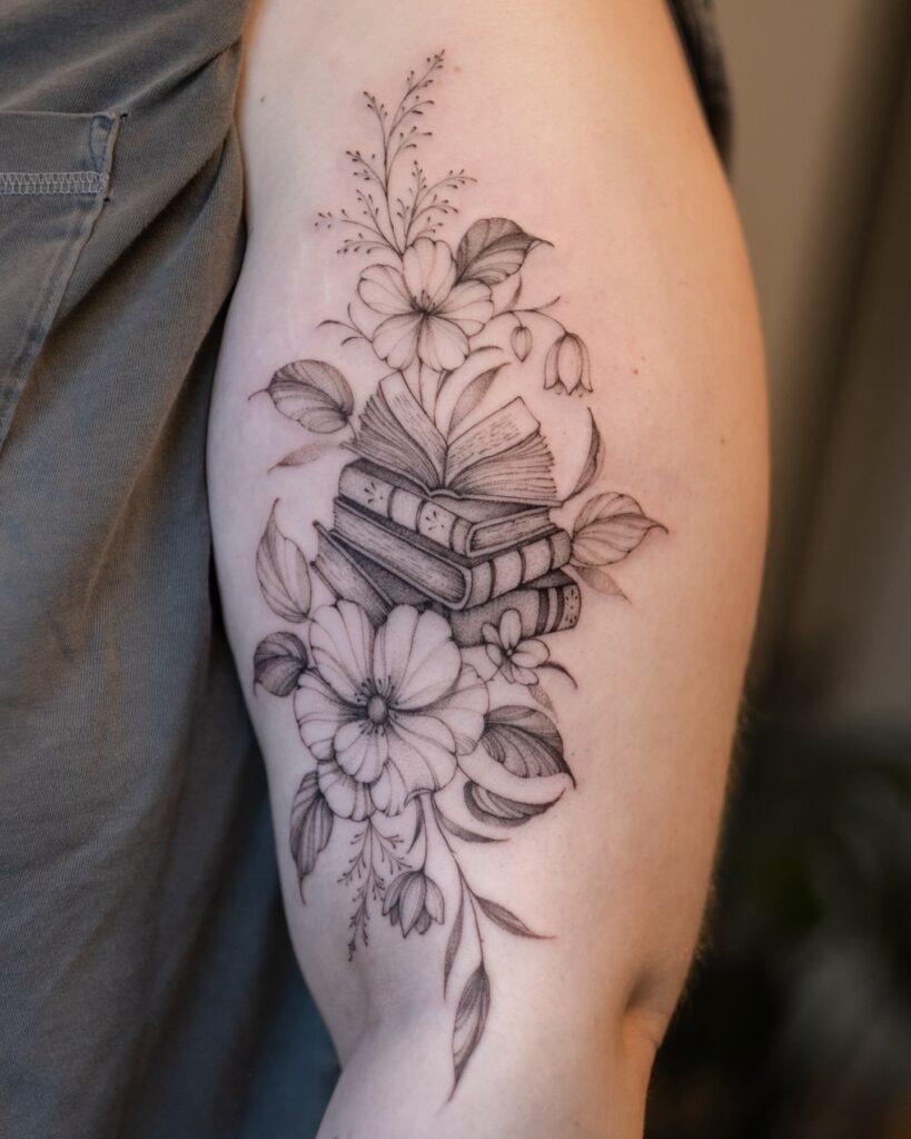 Floral Book Bloom Tattoo Tattoo Design