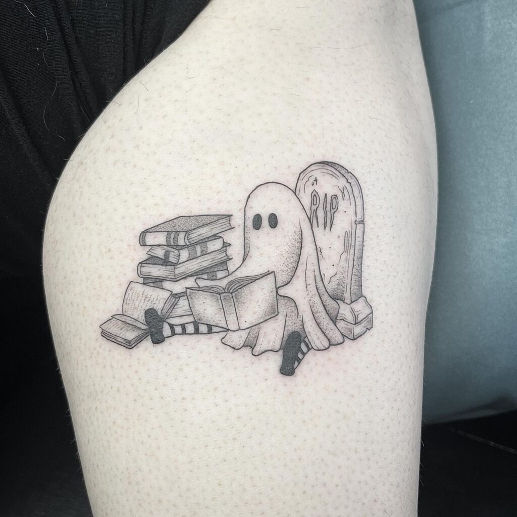 Ghostly Bookworm Tattoo Tattoo Design