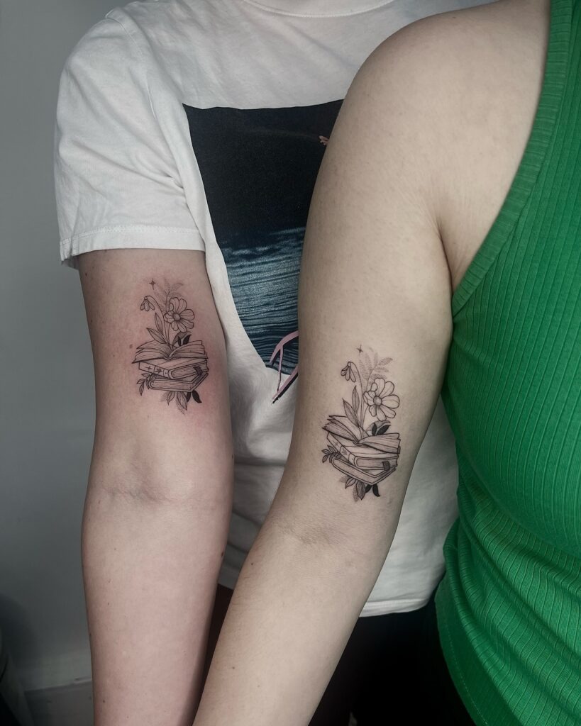 Matching Floral Book Stack Tattoos Tattoo Design