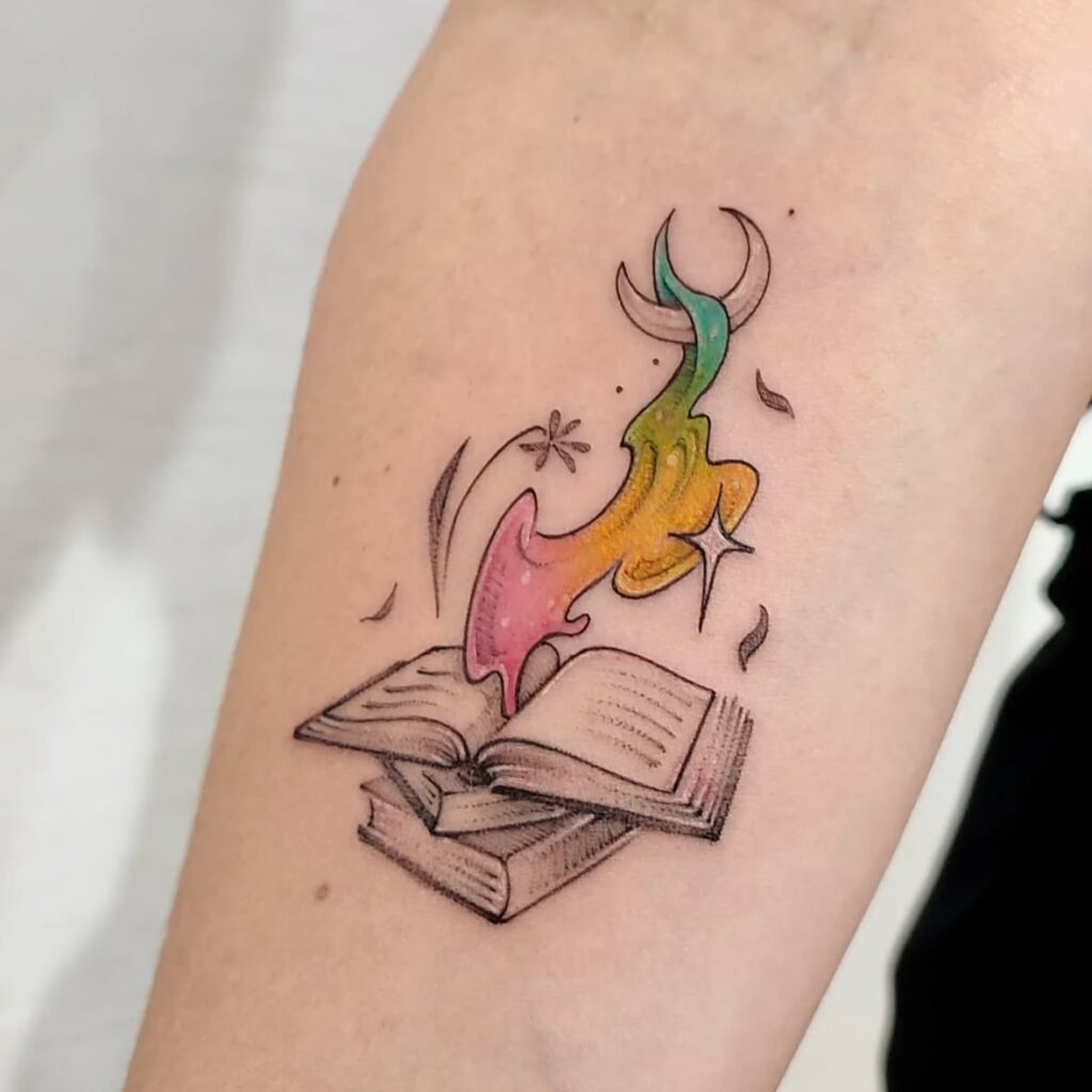 Rainbow Magic Rising from Book Tattoo Tattoo Design