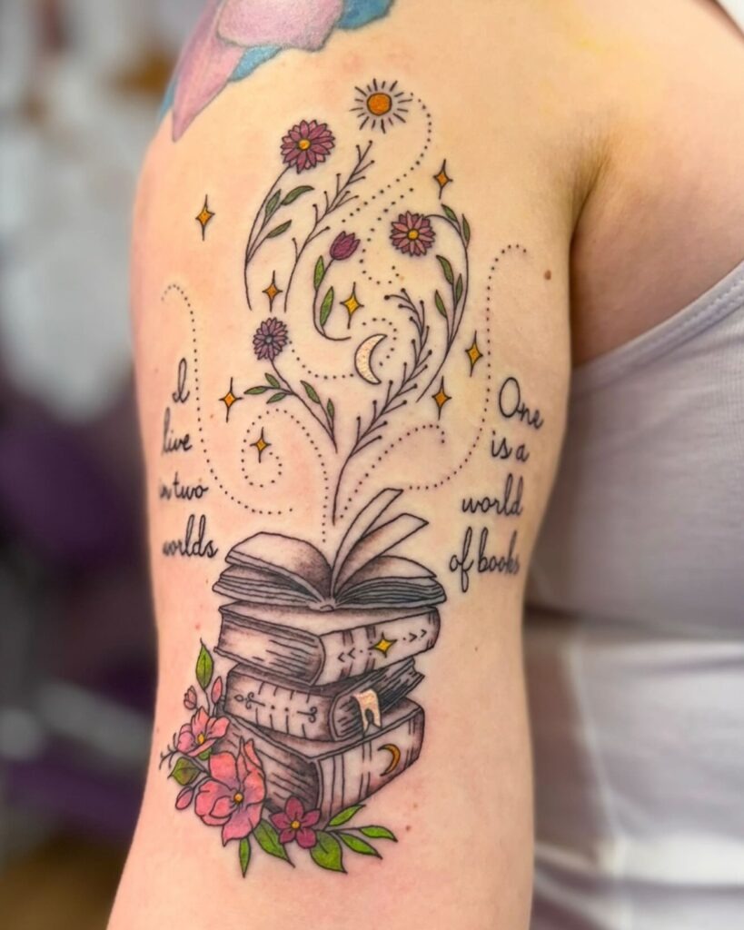Whimsical Book World Quote Tattoo Tattoo Design