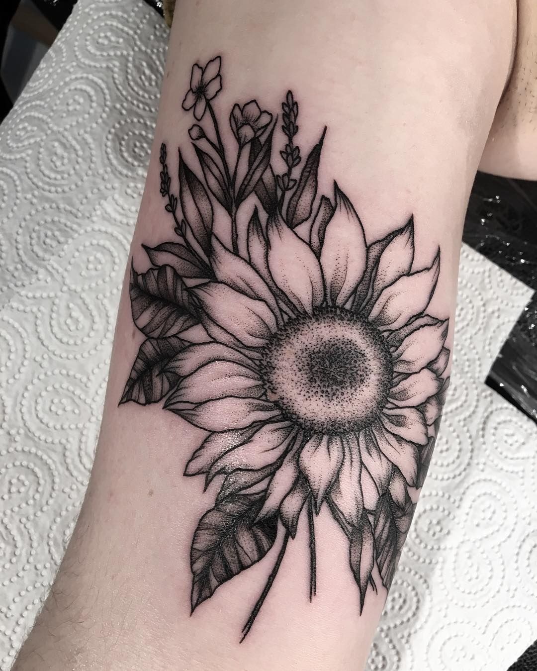 Bold Sunflower Blackwork Statement Tattoo Design