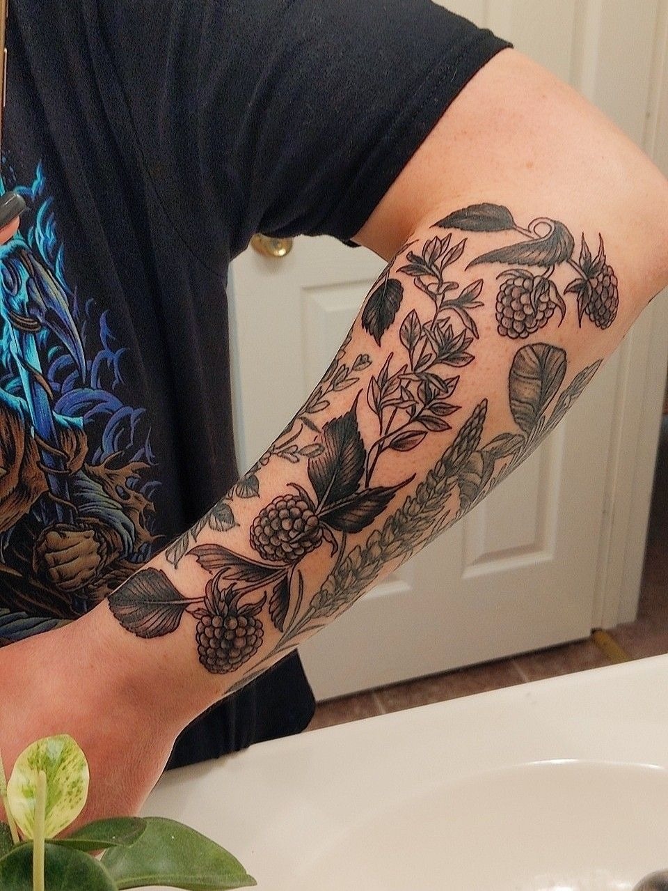 Dark Botanical Berry Sleeve Tattoo Design