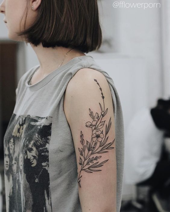 Elegant Fineline Botanical Arm Composition Tattoo Design