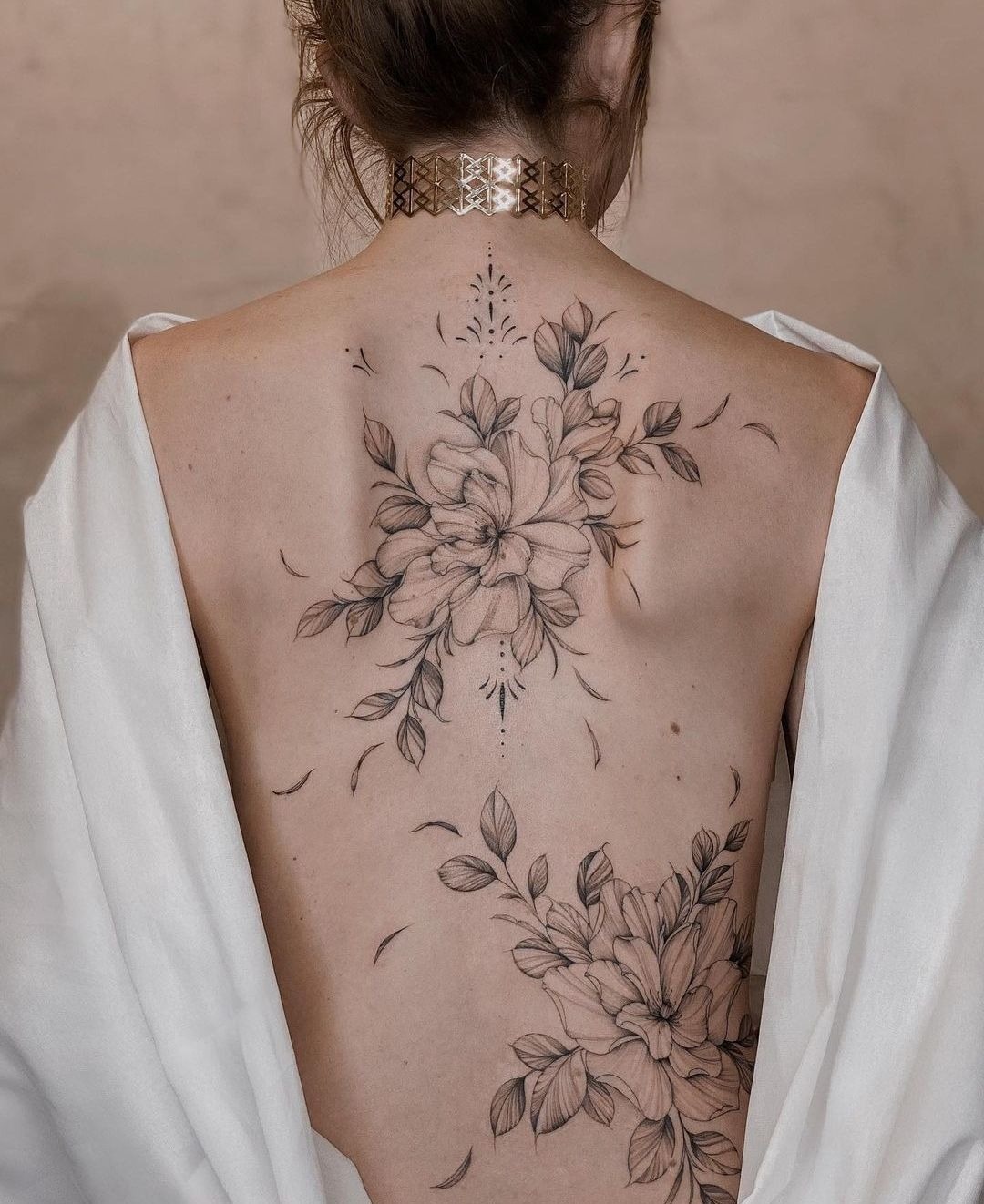 Ornamental Floral Back Piece Tattoo Design