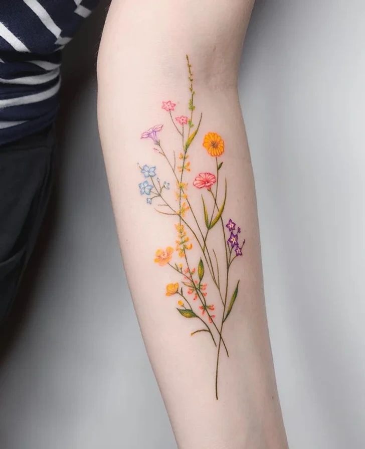 Soft Wildflower Fineline Composition Tattoo Design