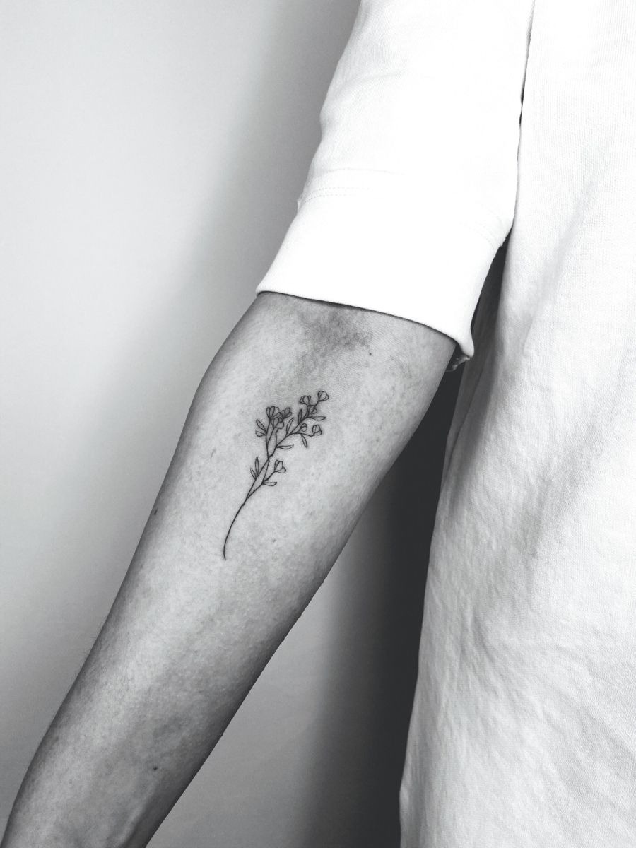 Tiny Botanical Fineline Whisper Tattoo Design