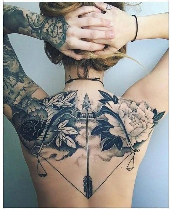 Feminine Fantasy Tattoo Bow, Arrow, and Roses Arrow Tattoo Tattoo Design