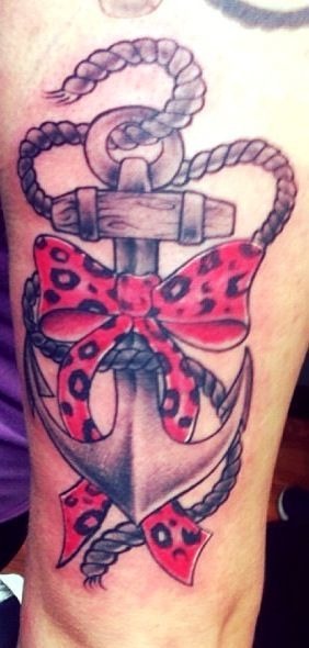 Anchored Heart with Rope and Ribbon Tattoo Design