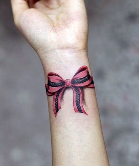 Cute RedWrist Tattoowith Bow Design Tattoo Design