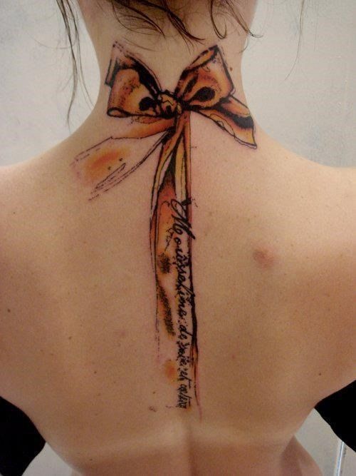 Long, Cute Design with Ornate RibbonNeck Tattoo Tattoo Design