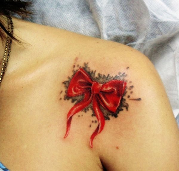 Ruby-Red, Shiny Bow Tattoo Design