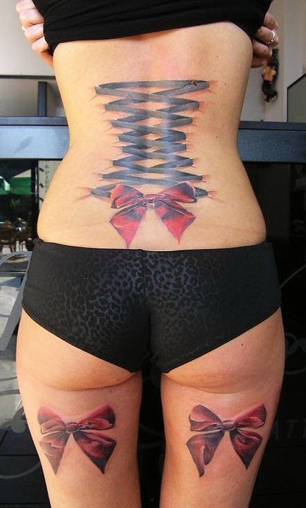 Triple Bows and a Corset Tattoo Design