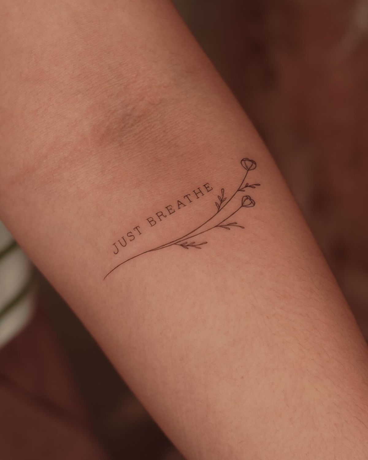 Meditation Line Figure with Breathe Script Tattoo Design