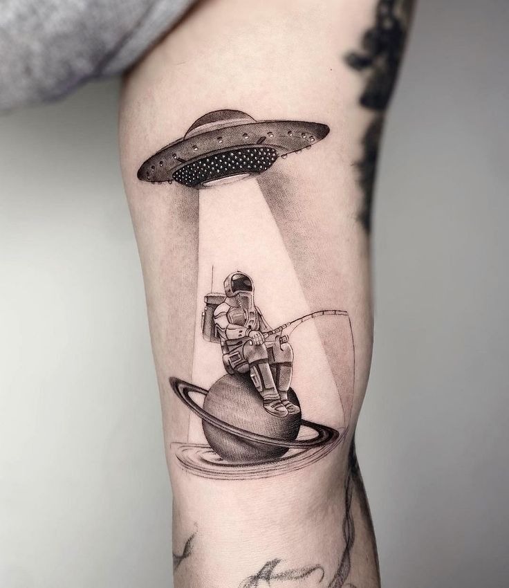 Lonely Astronaut with Star Balloon Tattoo Design