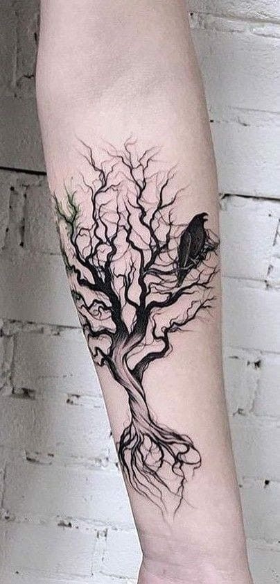 Bare Tree with Raven Tattoo Design