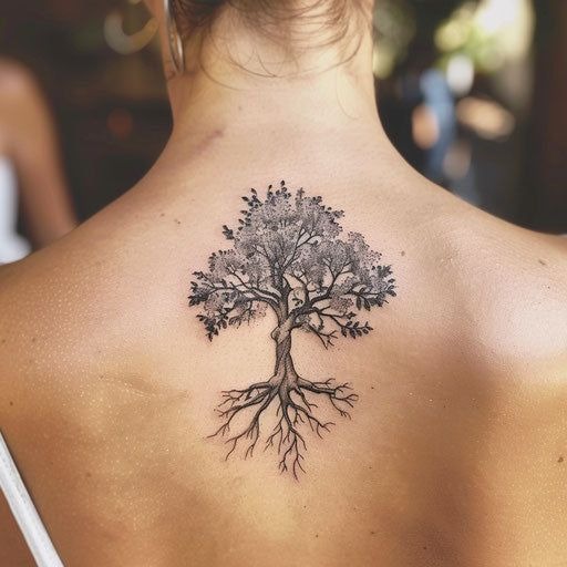 Botanical Back Tree of Life Tattoo Design