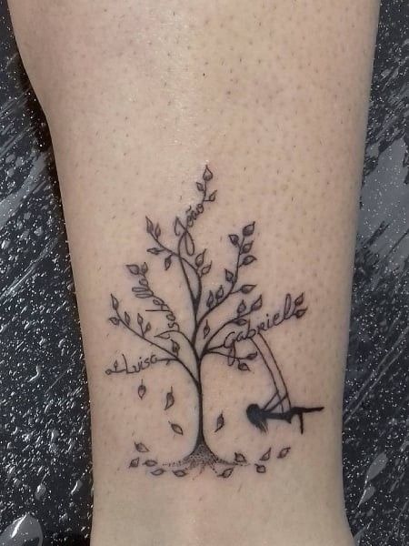 Child on a Swing Family Tree Tattoo Design