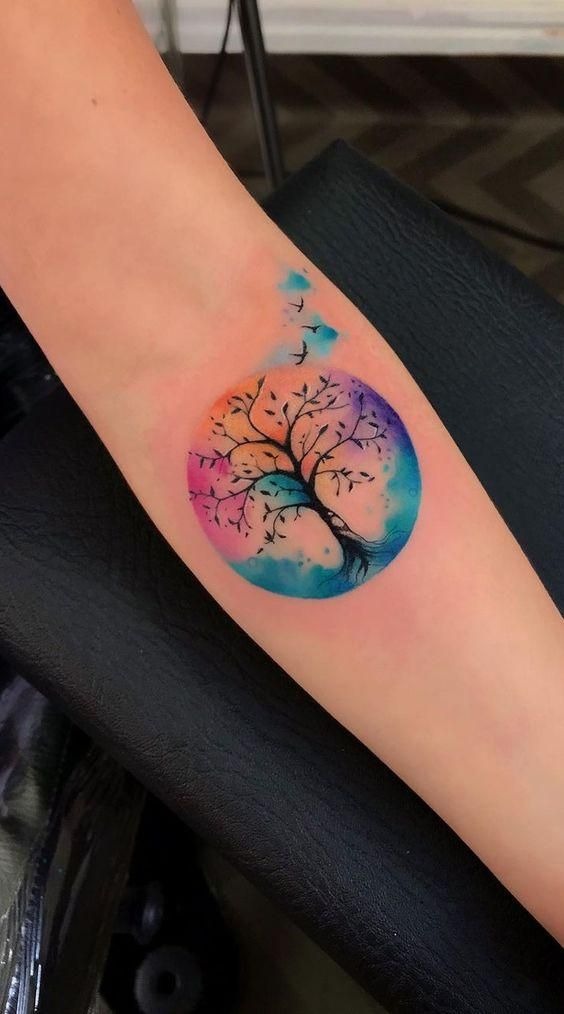 Color-Pop Galaxy Tree Tattoo Tattoo Design
