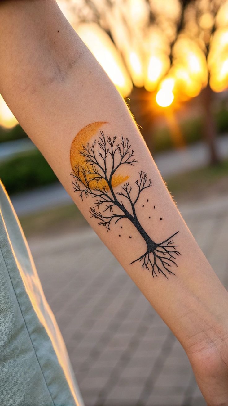 Sunset Silhouette Tree Tattoo Tattoo Design