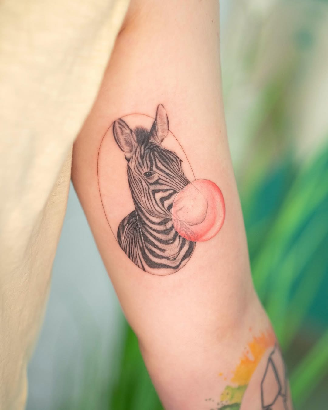Stylish Zebra Tattoo with Bubble Gum Tattoo Design