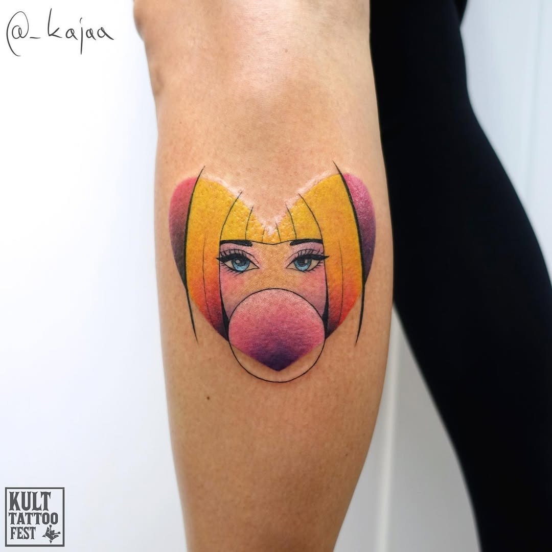 Vibrant bubble gum girl tattoo with playful vibes Tattoo Design