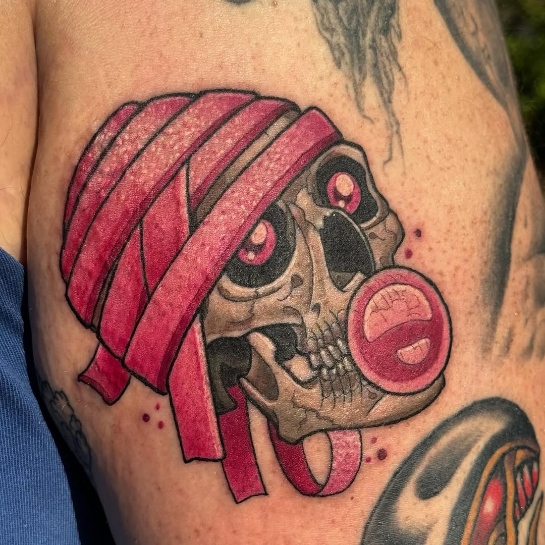 Whimsical skull with bubble gum vibes Tattoo Design