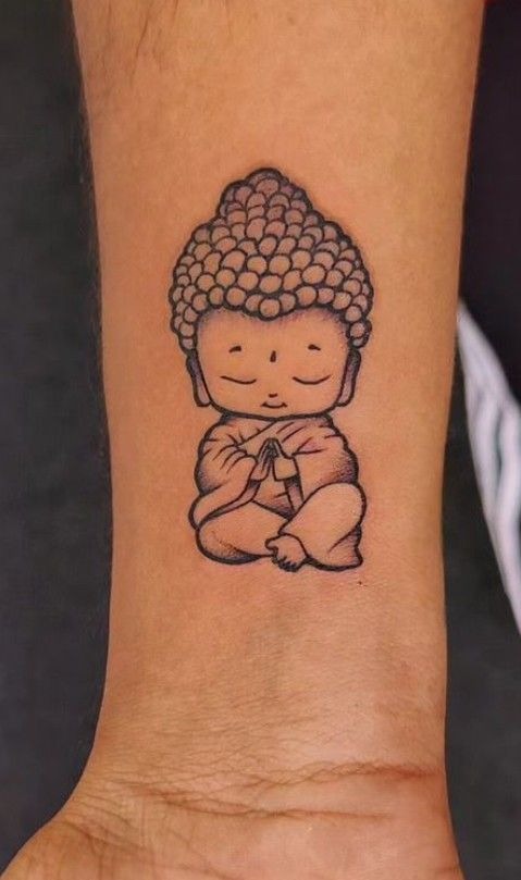 Baby Monk Wrist Mini Tattoo Design