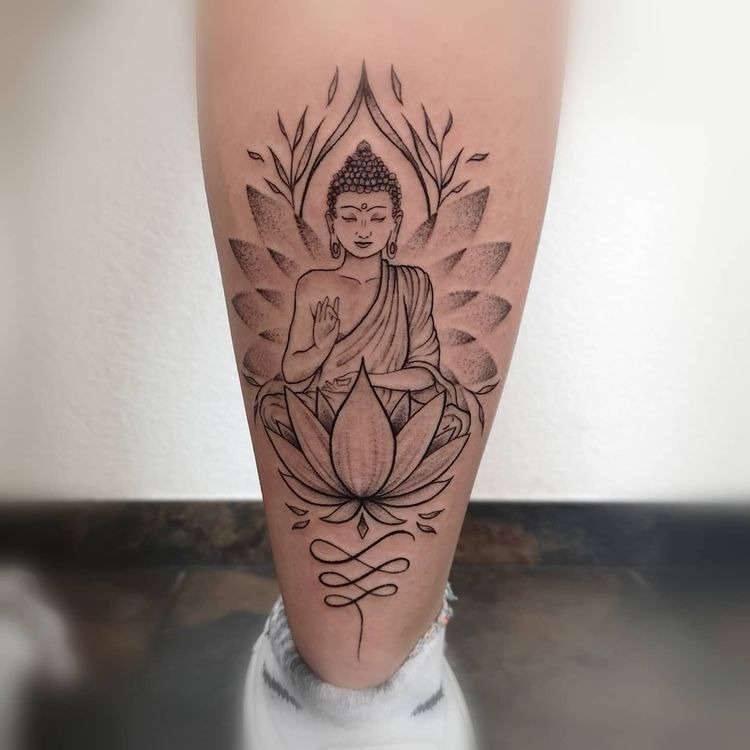 Fineline Lotus Blessing Tattoo Design