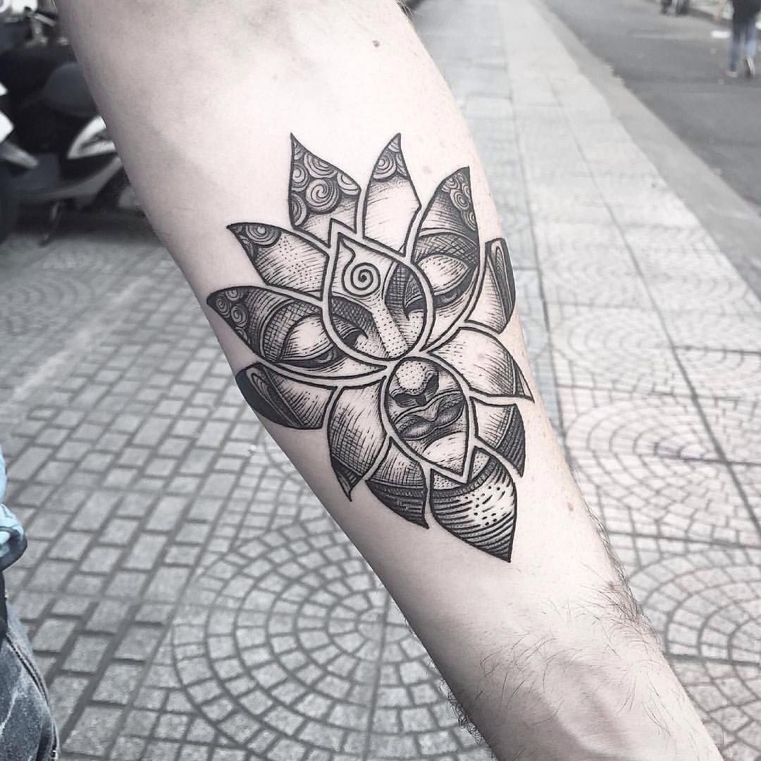 Graphic Lotus Geometry Forearm Tattoo Design